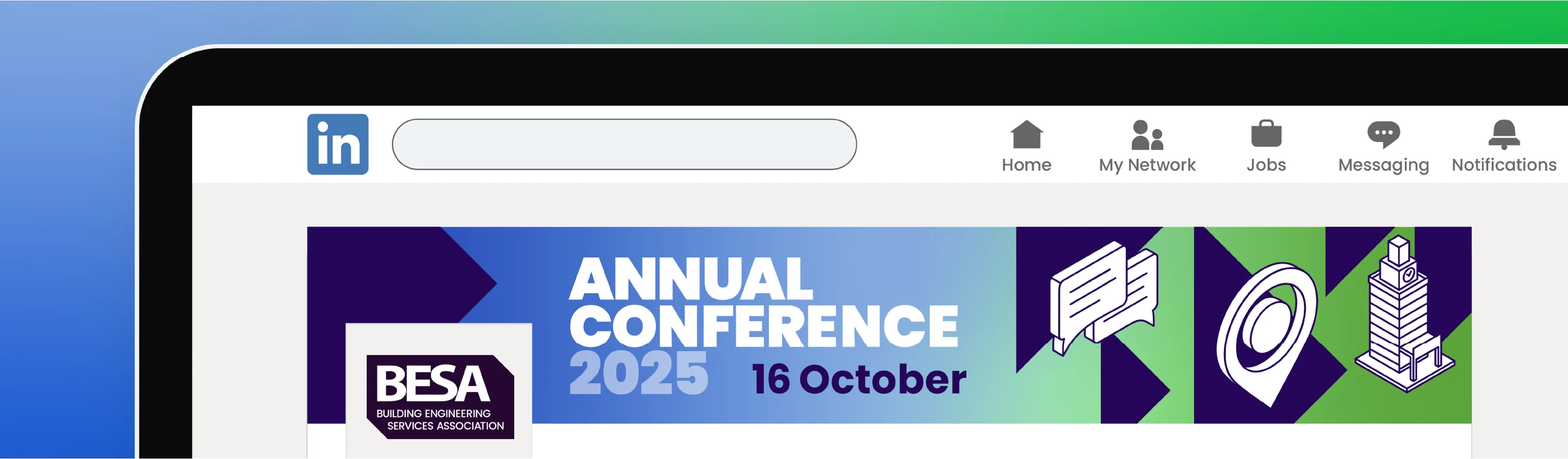 BESA Annual Conference Linkedin web Banner, showing the date of the event alongside brand iconography and assets.