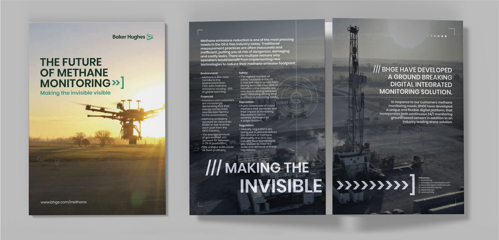 Designs of 'The future of methane monitoring' printed literature.