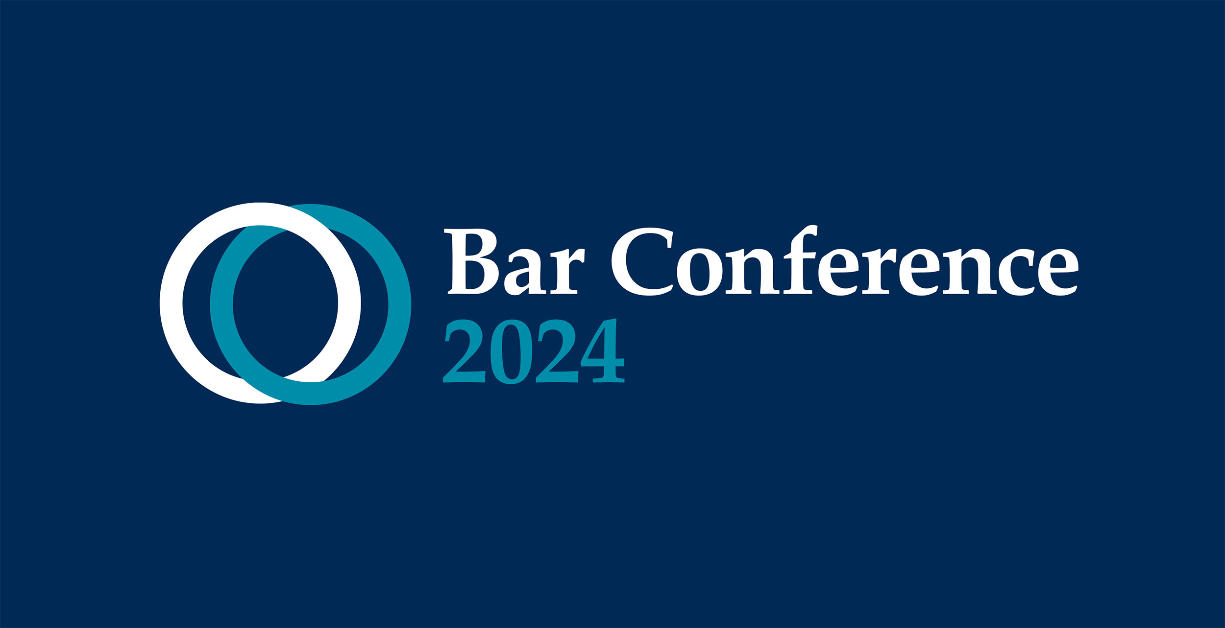 Bar Conference Event design and branding logos for 2024, 2025 and 2026. The Logo has two roundels intersecting, the right roundel changes colour each year.