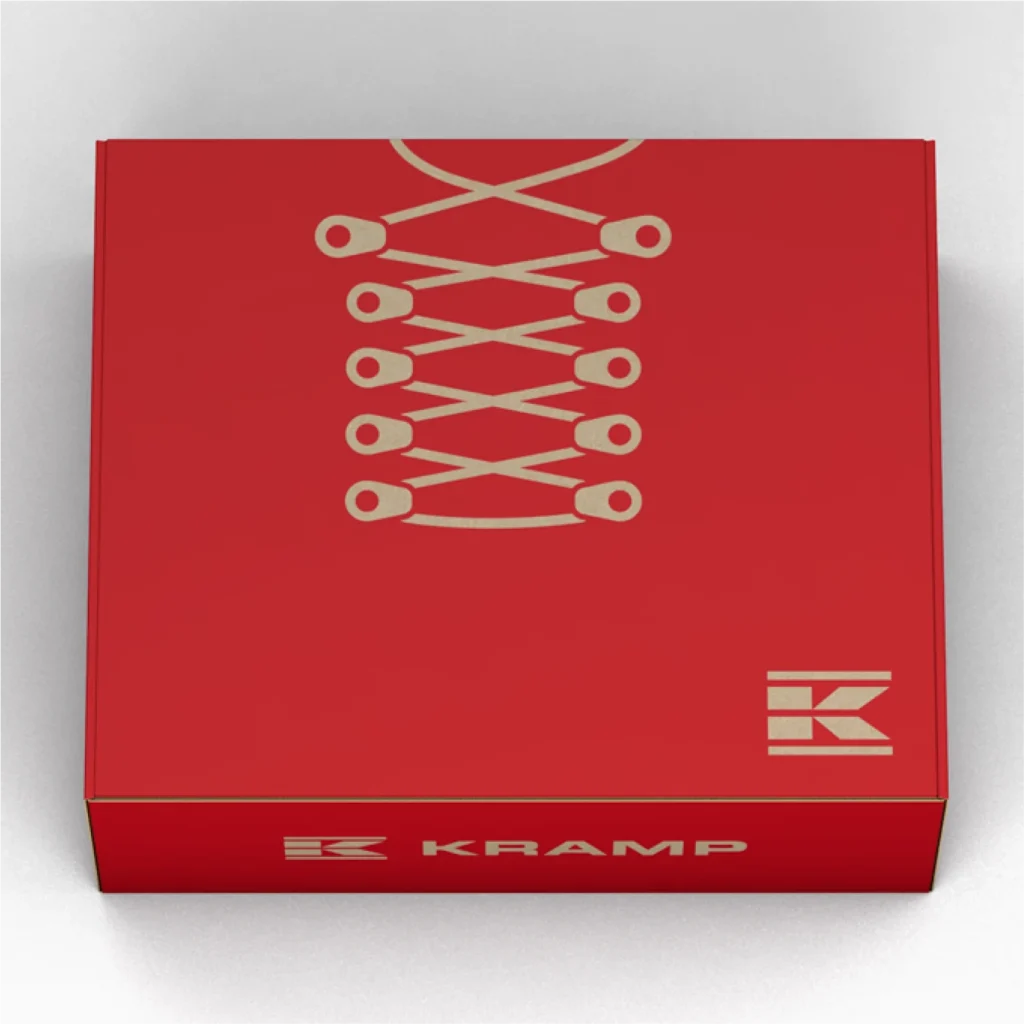 Top view of singular red Kramp boot box.