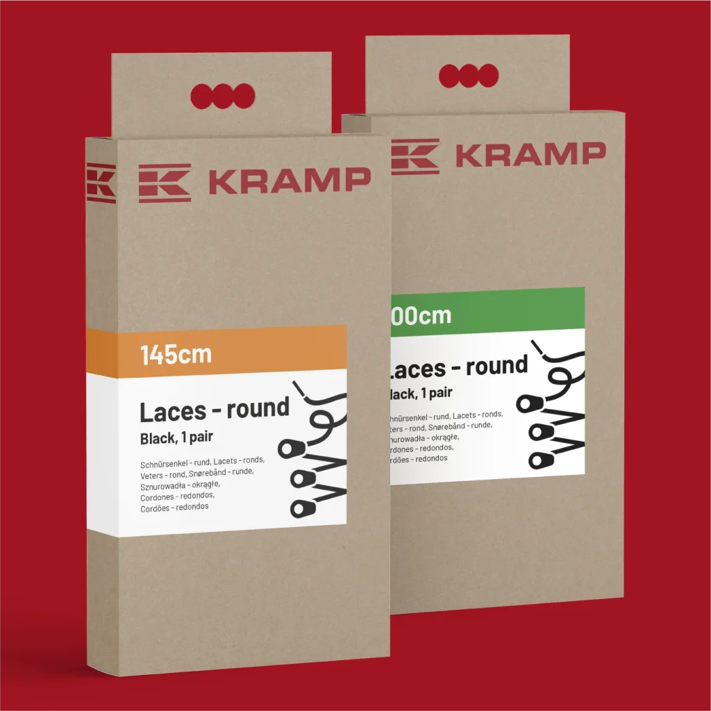 Two cardboard Kramp laces boxes.