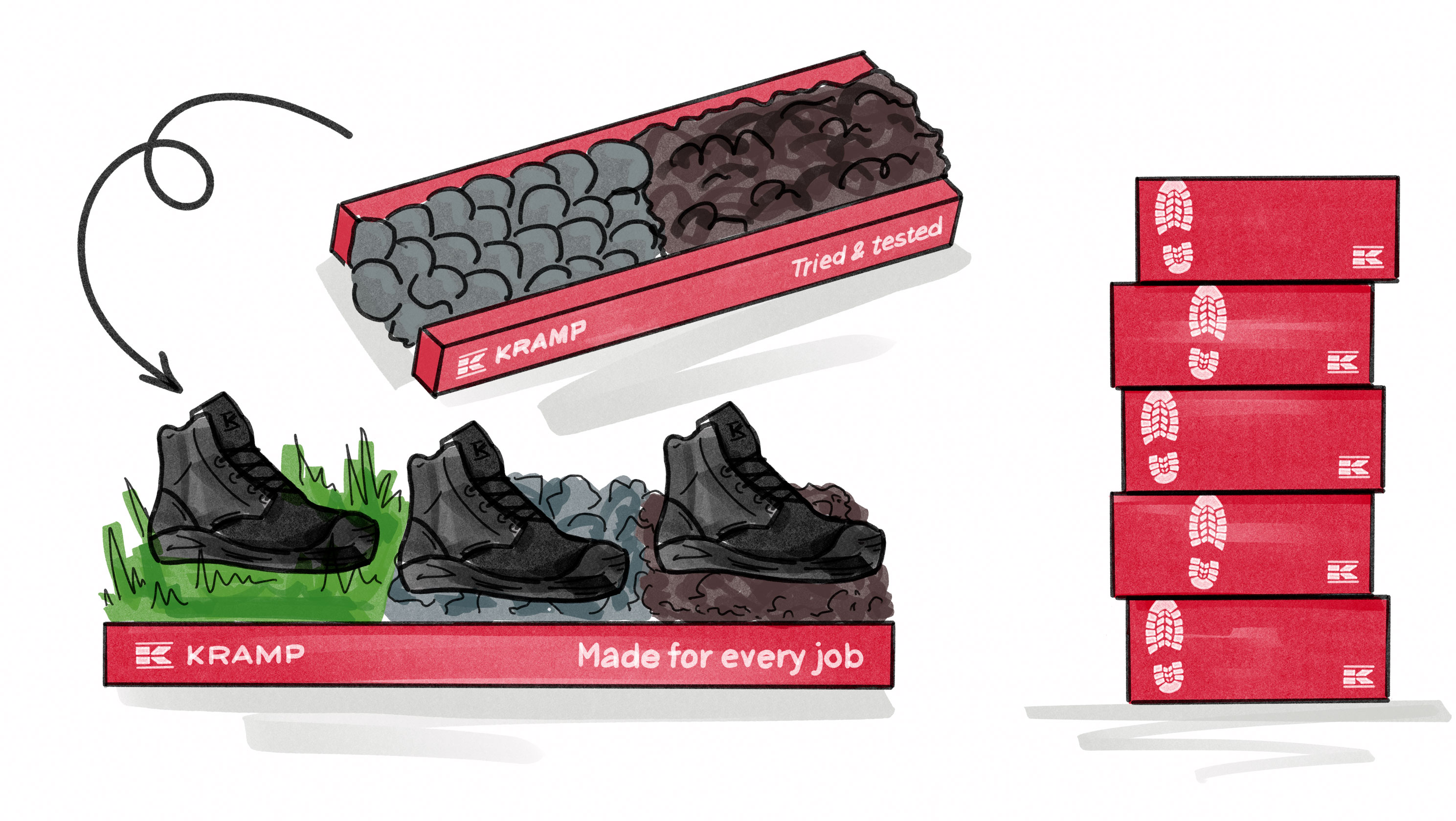 Initial hand drawn scamps for Kramp shelving and boot boxes. 