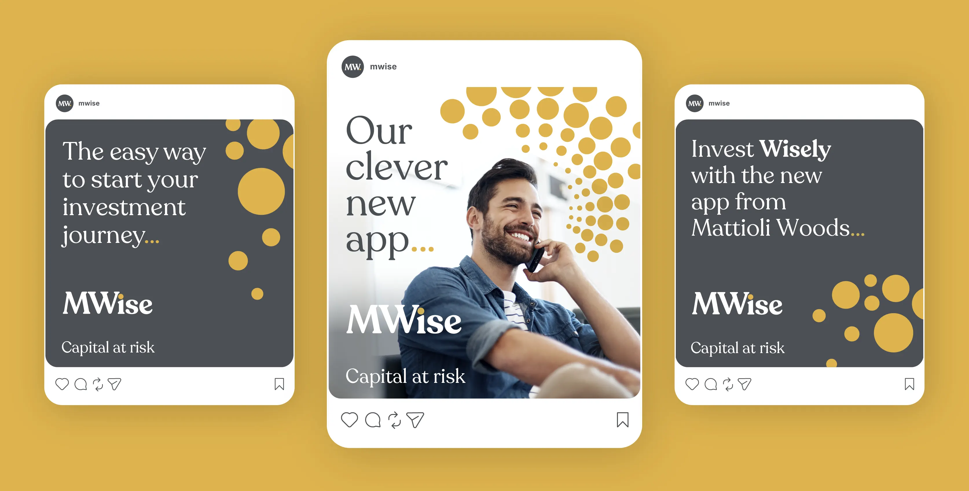 Mattioli Woods MWise social media posts advertising the new investment app.