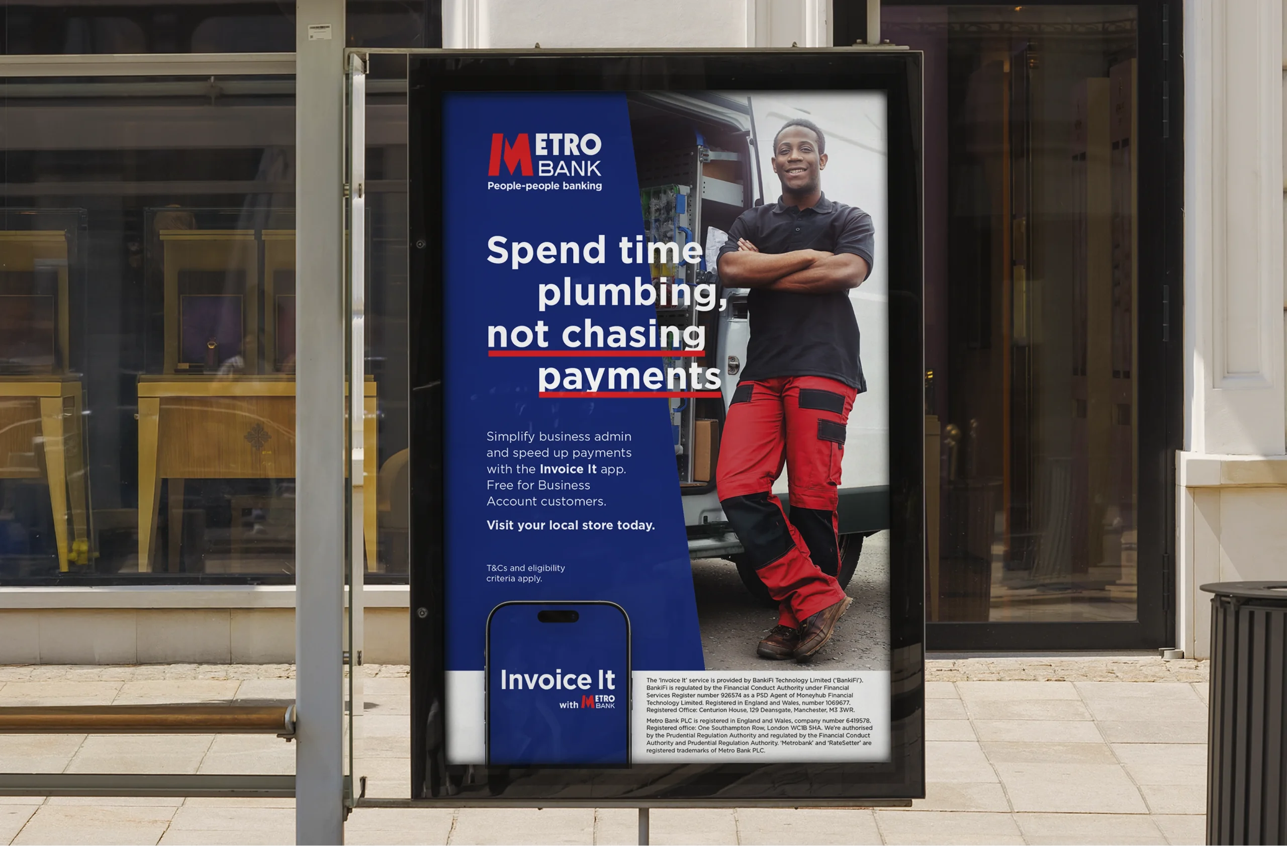 Billboard display showing Metro Bank Invoice it printed plumbing poster.