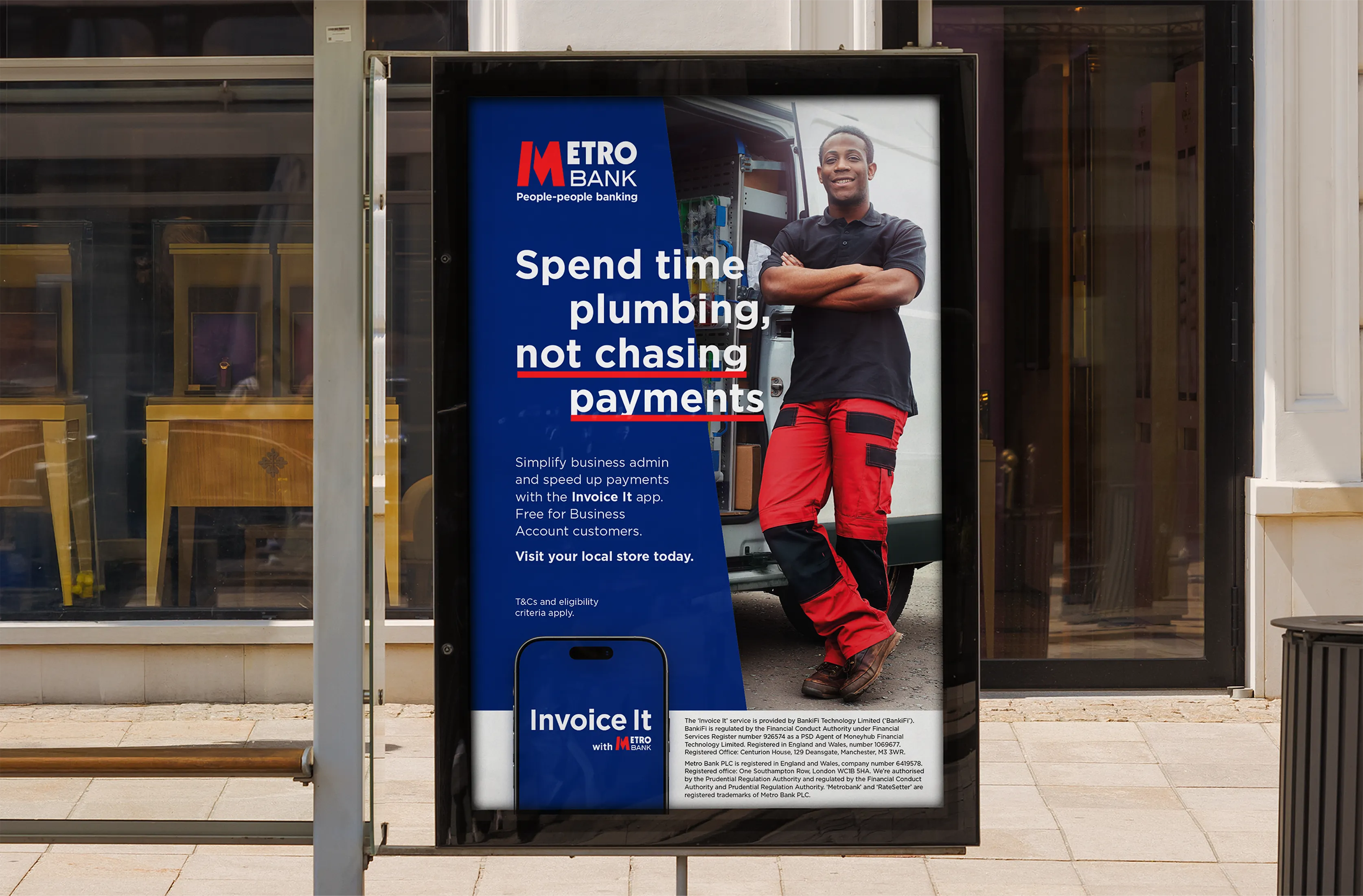 Billboard display showing Metro Bank Invoice it printed plumbing poster.