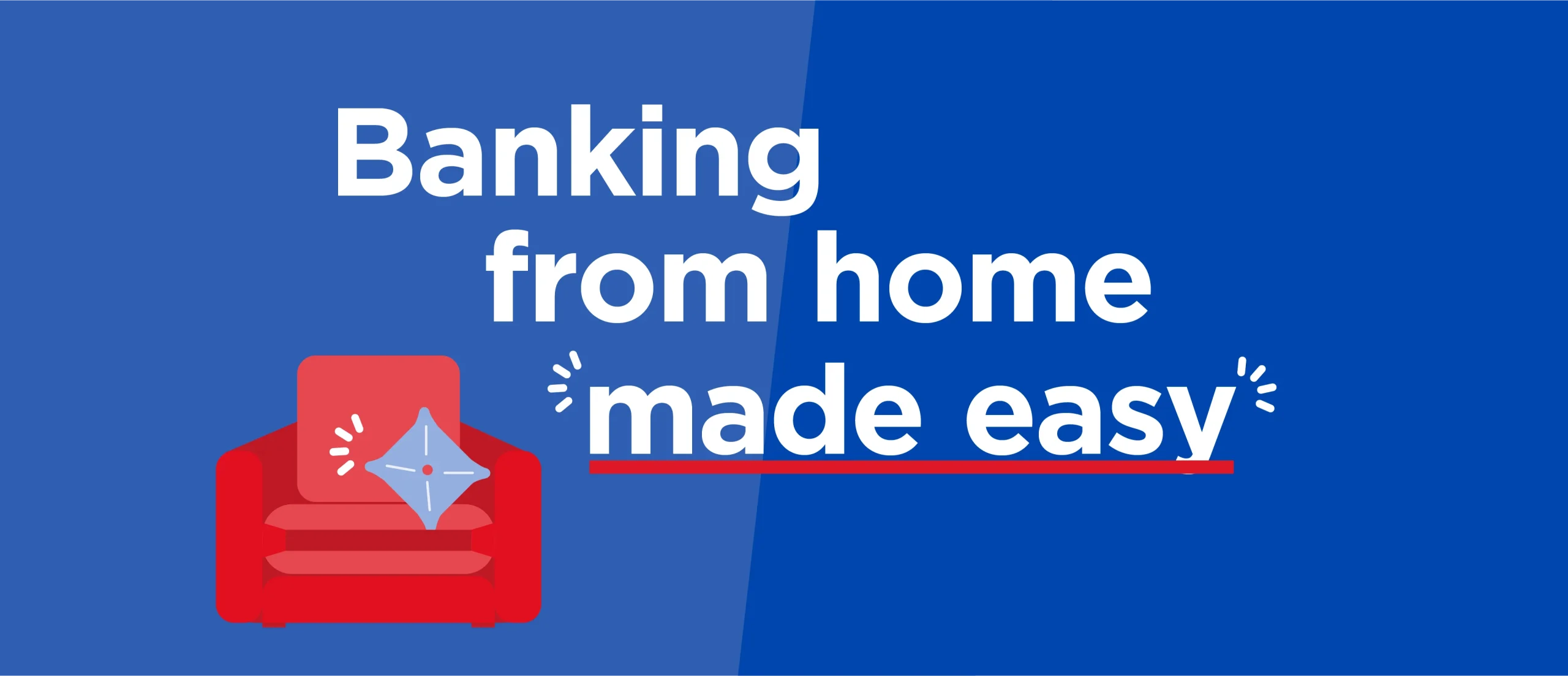 Work from home digital social media and website animation freeze frame. Banking from home made easy.