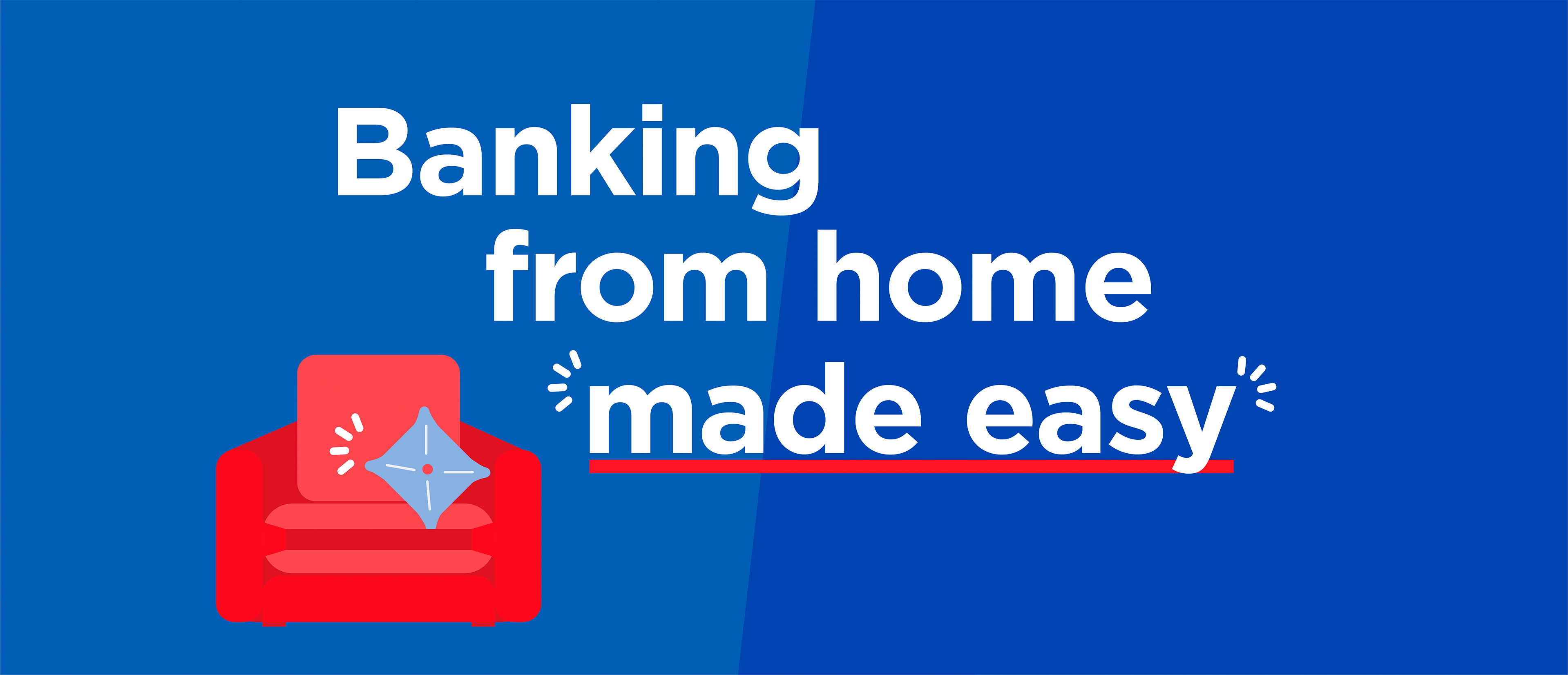 Work from home digital social media and website animation freeze frame. Banking from home made easy.