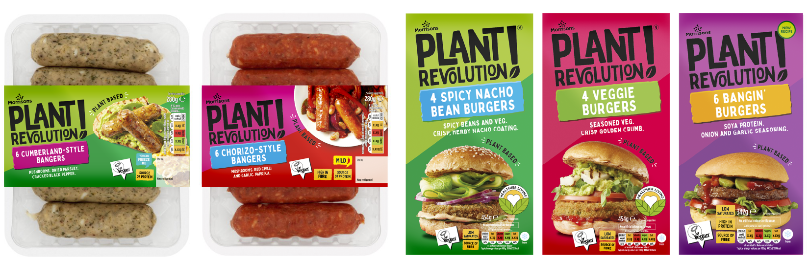 Plant revolution packaging designs across various products within the range. Including product photography styled and shot in our in house studio.