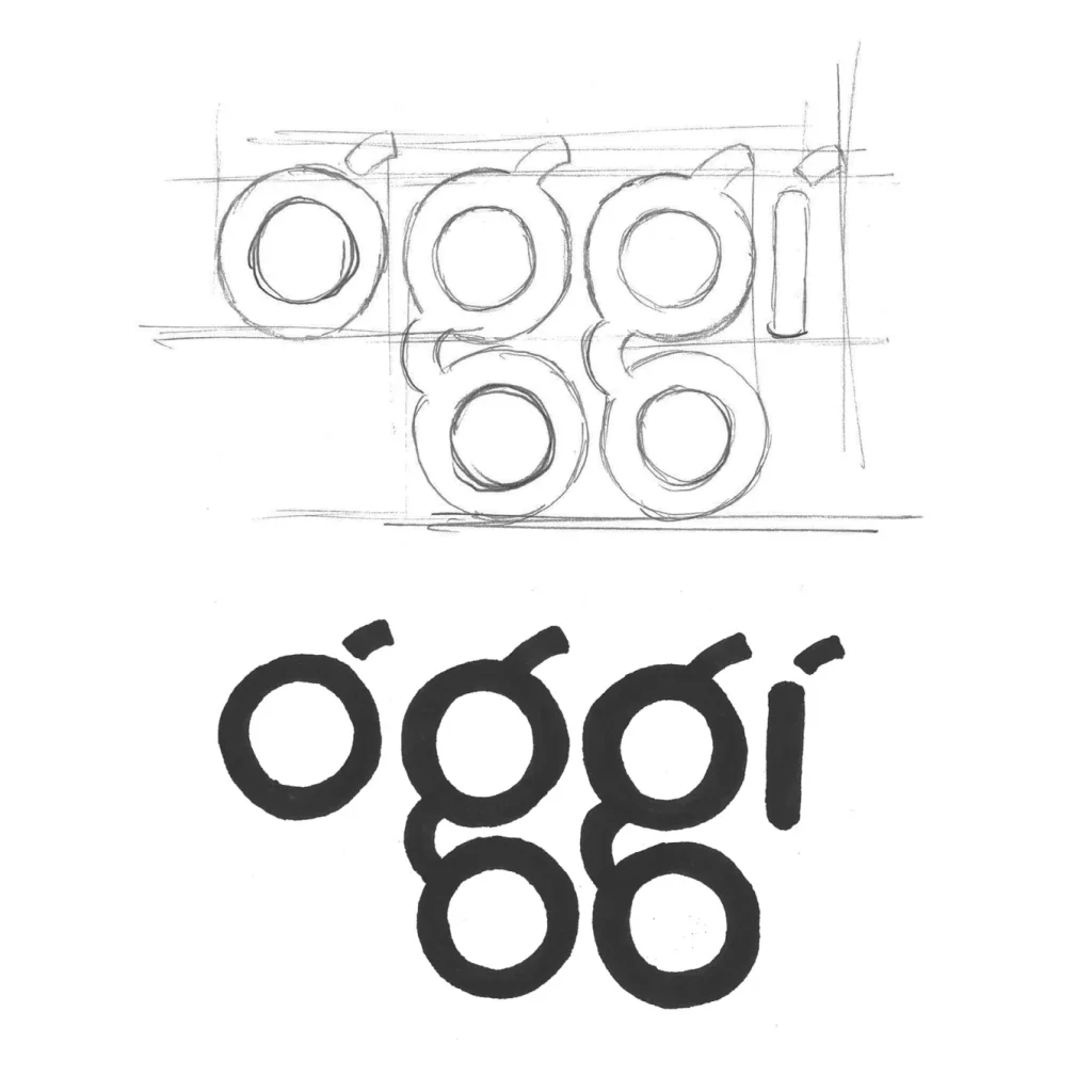 Hand-illustrated Oggi typographic logo scamp.