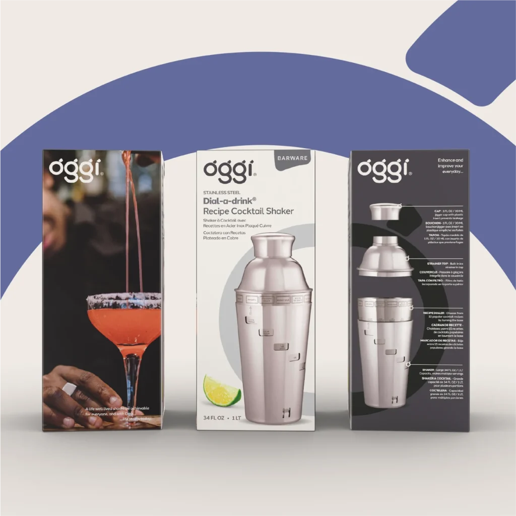 Rotated views of a digtially rendered Oggi cocktail shaker.