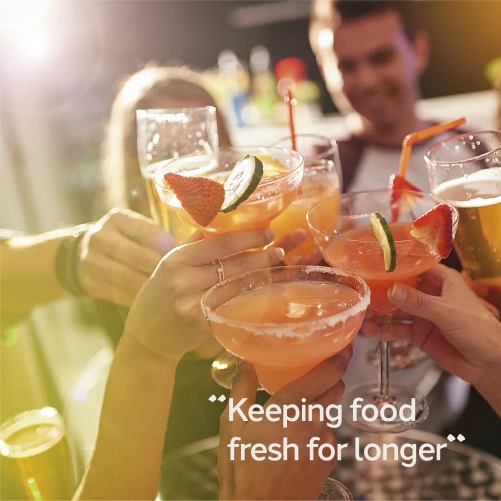 Cocktail lifestyle photography showing Oggi typography, with bespoke apostrophes, combined with imagery.