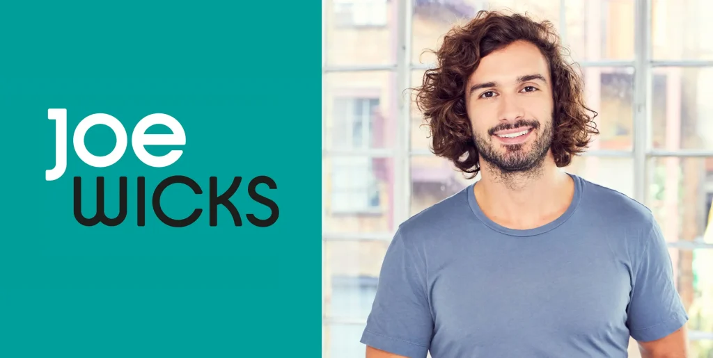 Photography of Joe Wicks next to the Joe Wicks logo.