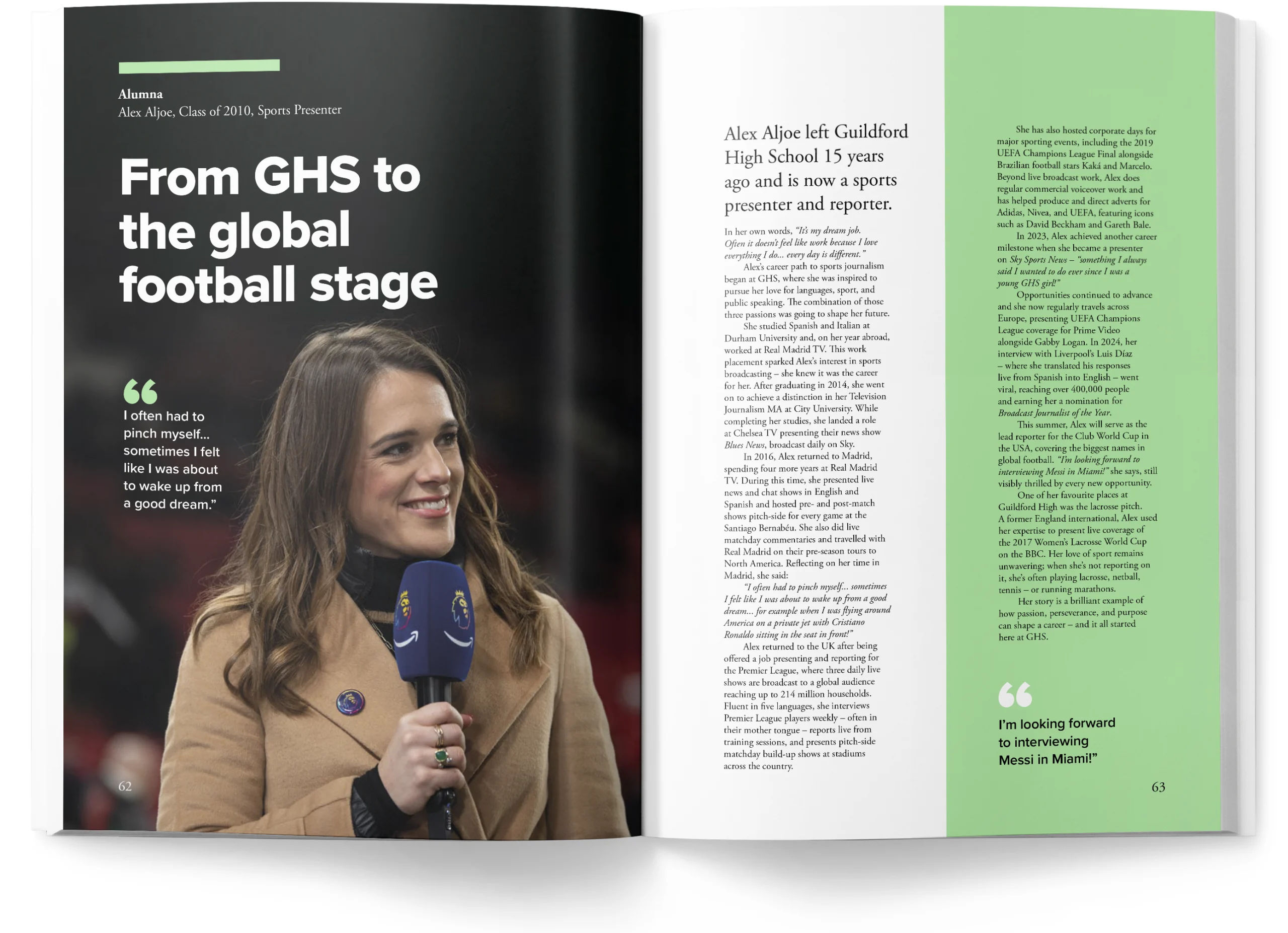 Alex Aljoe double-page interview spread.