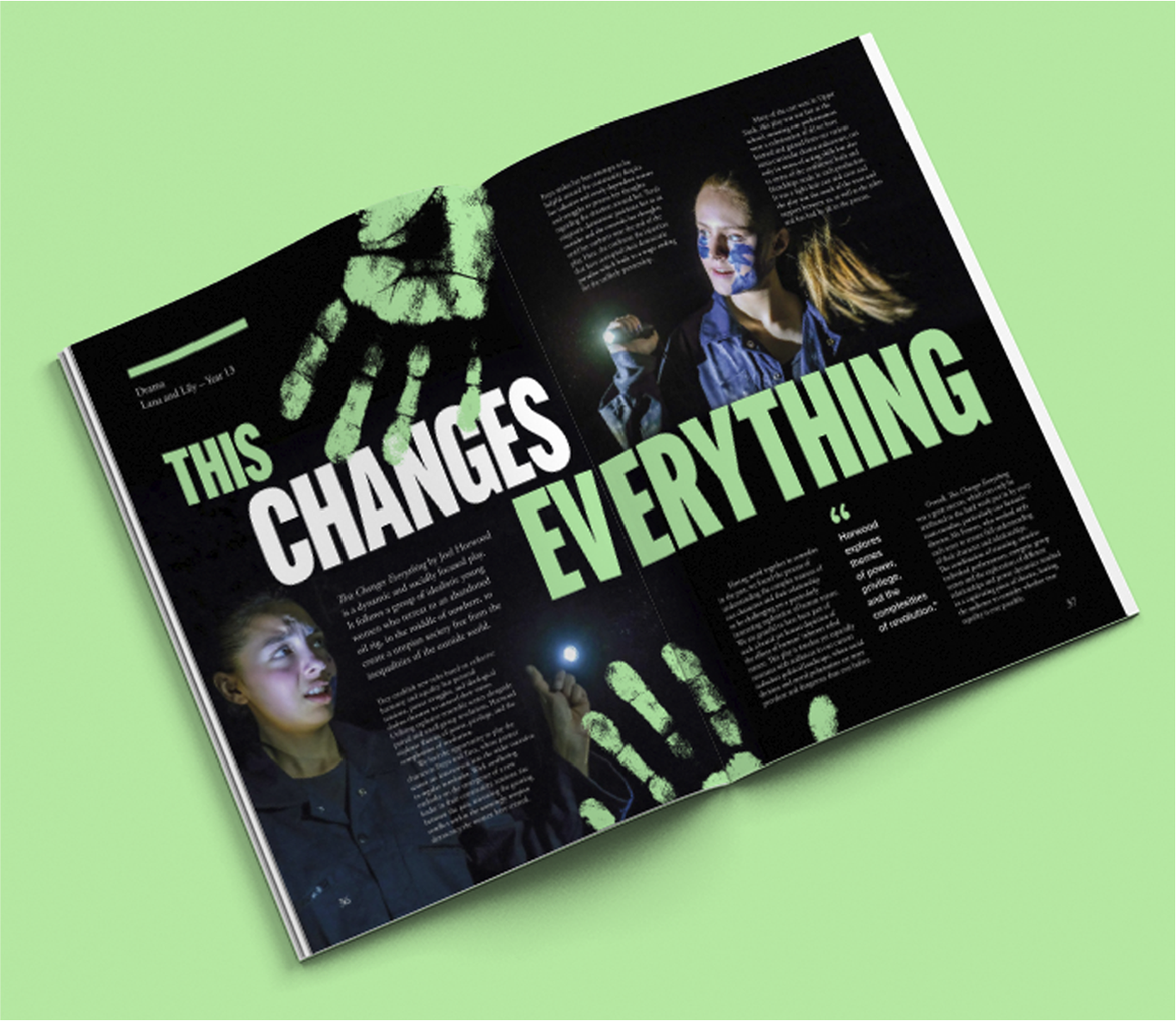 Bold, typographic double-page spread. 'This Changes Everything'.
