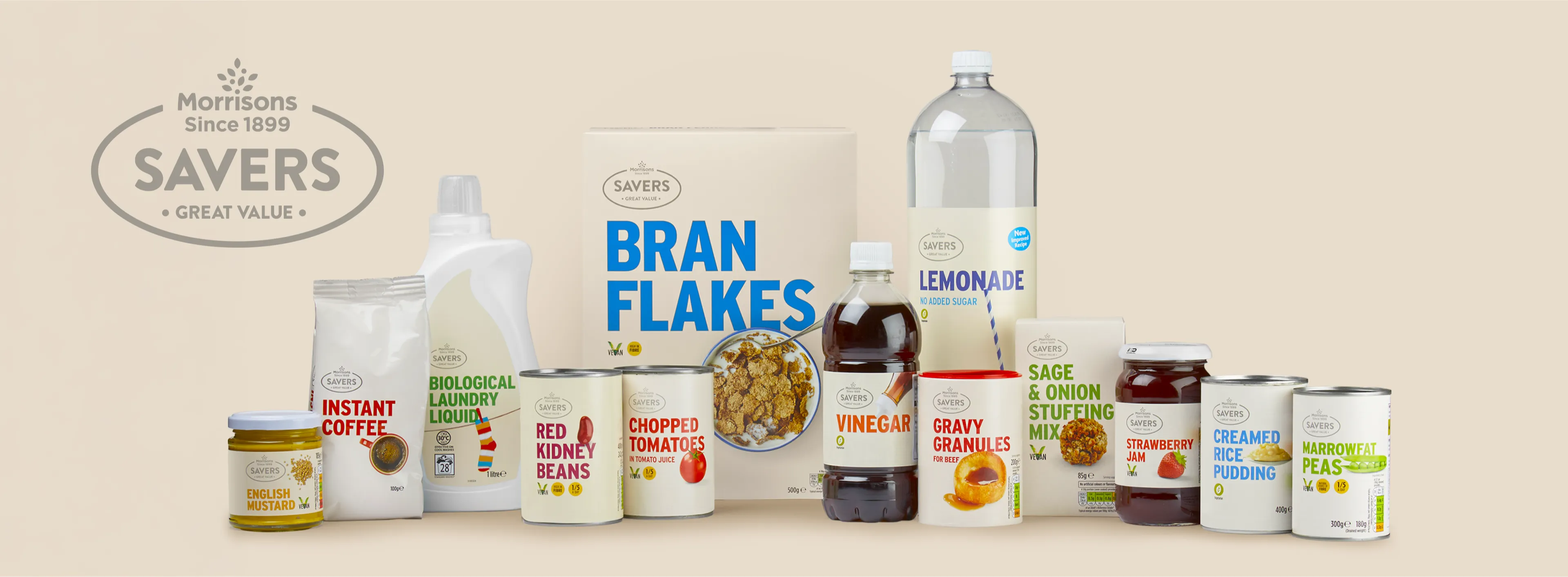 Photography showing a range of different Morrisons savers products. Packaging designed and photographed by Stocks Taylor Benson in our in house studio.